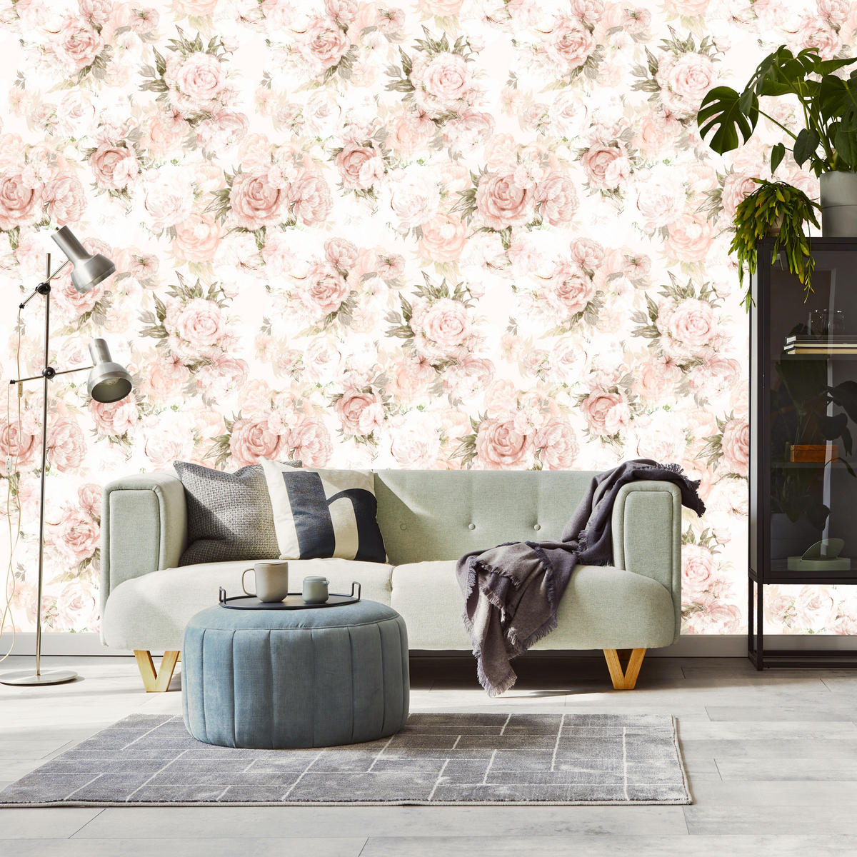VLIESTAPETE Pastell-Pfingstrosen – Rosa, Beige, Weiß – 50x1000 cm - Beige/Rosa, Papier (50/1000cm) - Muralo