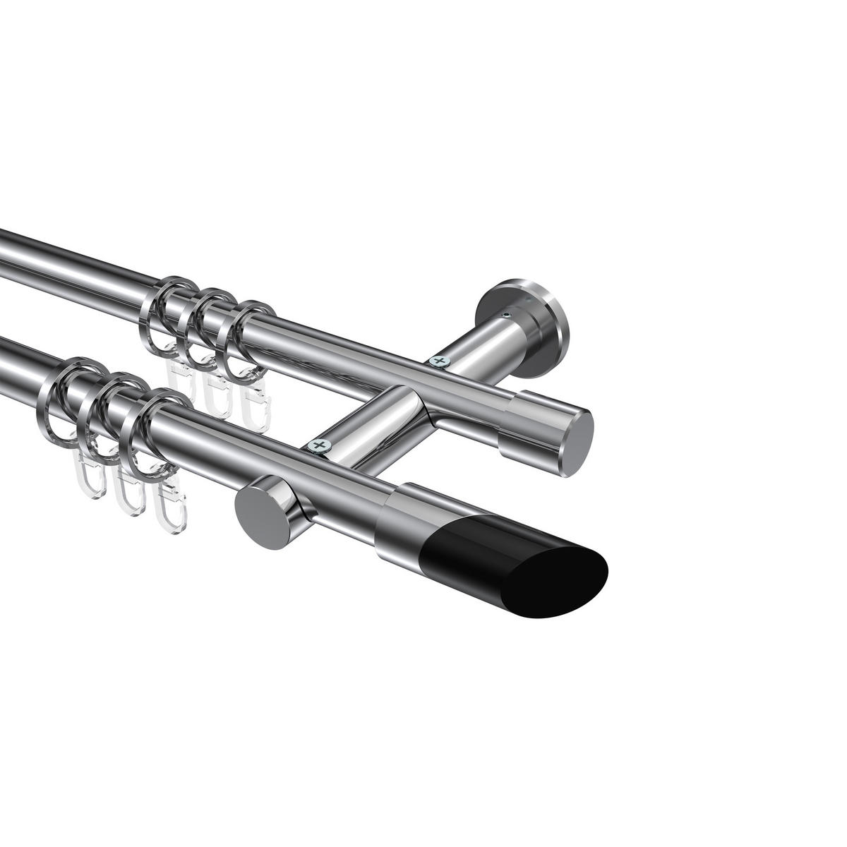 GARDINENSTANGEN-SET Platon Verano 160 cm, 2-läufig, 20 mm Ø Chrom - Chromfarben/Schwarz, Metall (160cm) - INTERDECO