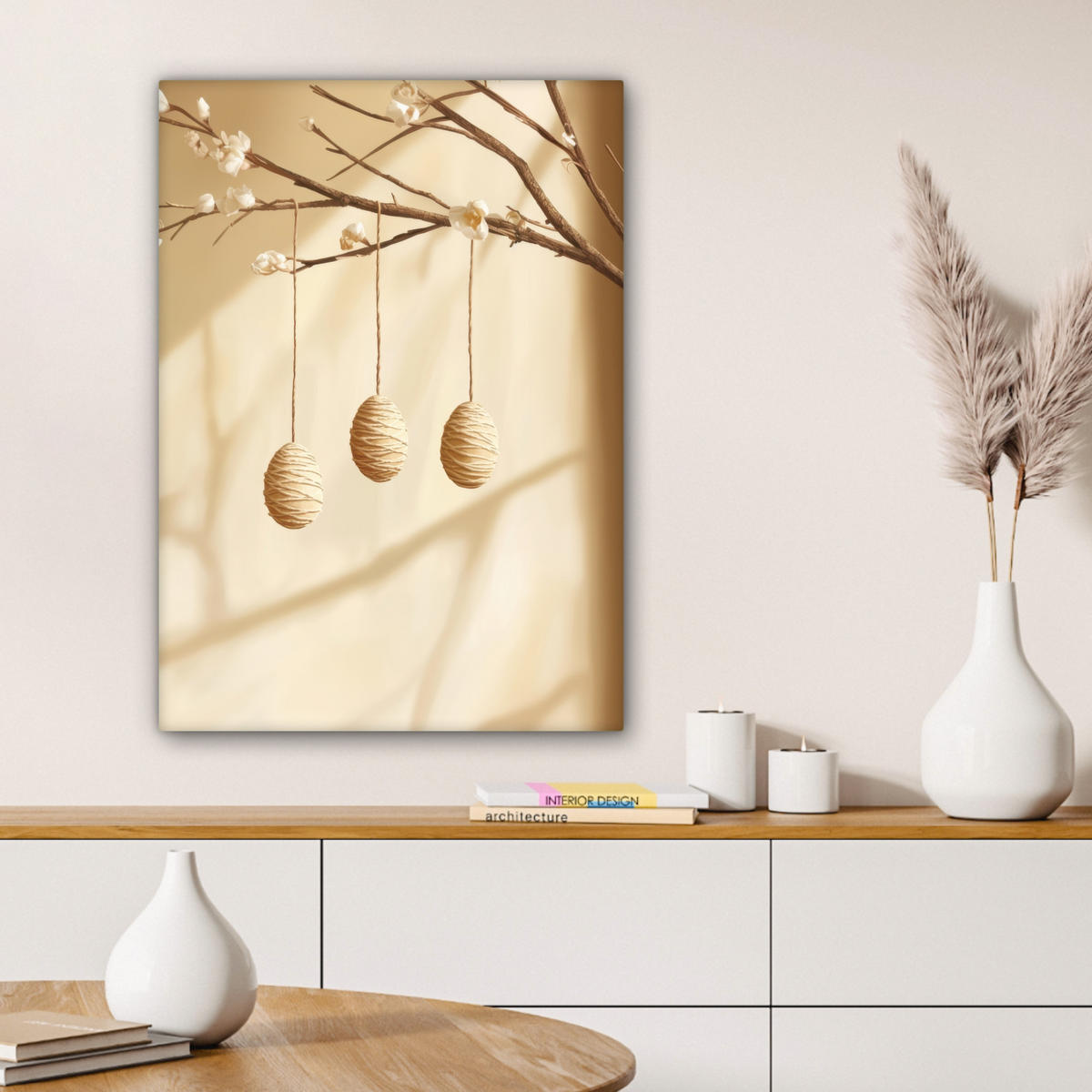 LEINWANDBILD Beige - Osterkuchen - Eier Wandbild Wohnzimmer 60x80 cm - Beige, Textil (60/80cm) - MuchoWow