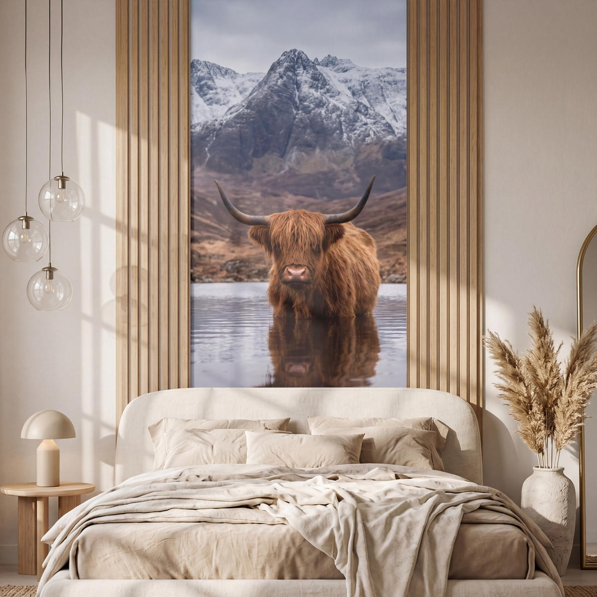 TAPETE - Schottischer Hochländer - Braun - Wasser - 120x300 cm - Braun, Papier (120/300cm) - OnlyWow