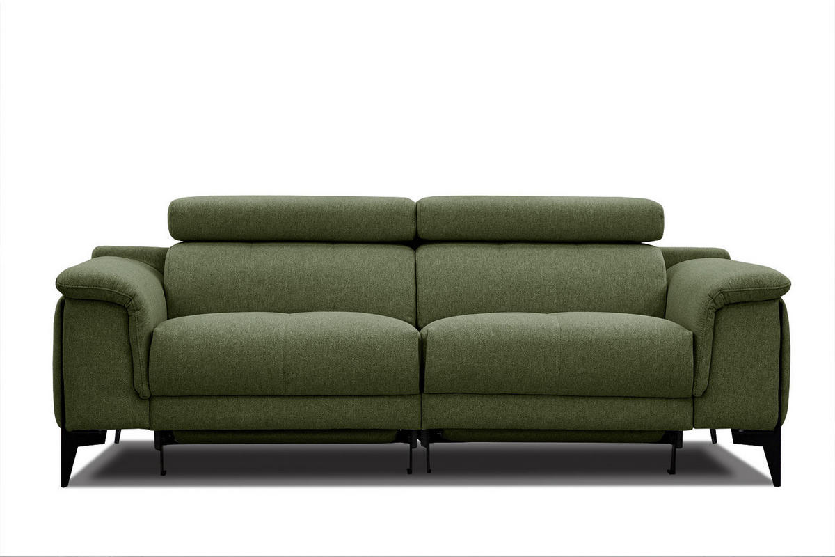 RELAXSOFA MATERA 3-Sitzer mit 2 Relaxfunktionen, olivgrün - Schwarz/Olivgrün, Holzwerkstoff/Textil (212/82/103cm) - Courtois Laville