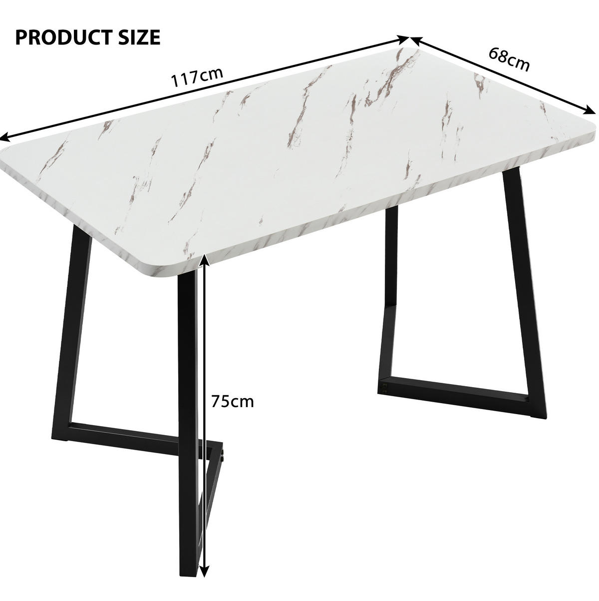 ESSTISCH MDF in Marmoroptik mit Metallgestell, 117/68/75 cm, Weiß/Schwarz - Schwarz, Holzwerkstoff (117/68/75cm) - Redom