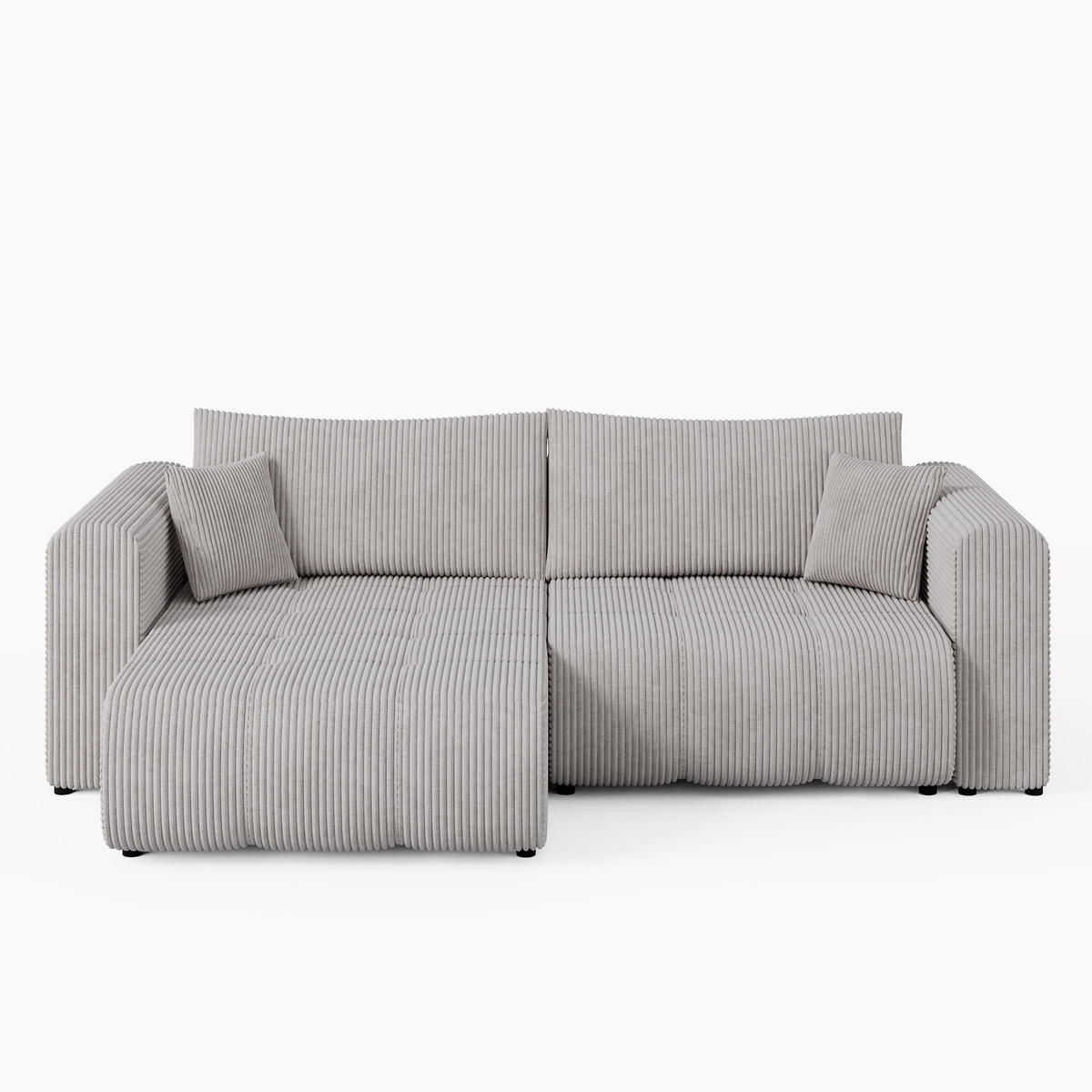 ECKSOFA RIVA Links Vanille Cord-Stoff L-Form Couch mit Schlaffunktion & Bettkasten - Schwarz/Weiß, Holz (255/160cm) - Barchello