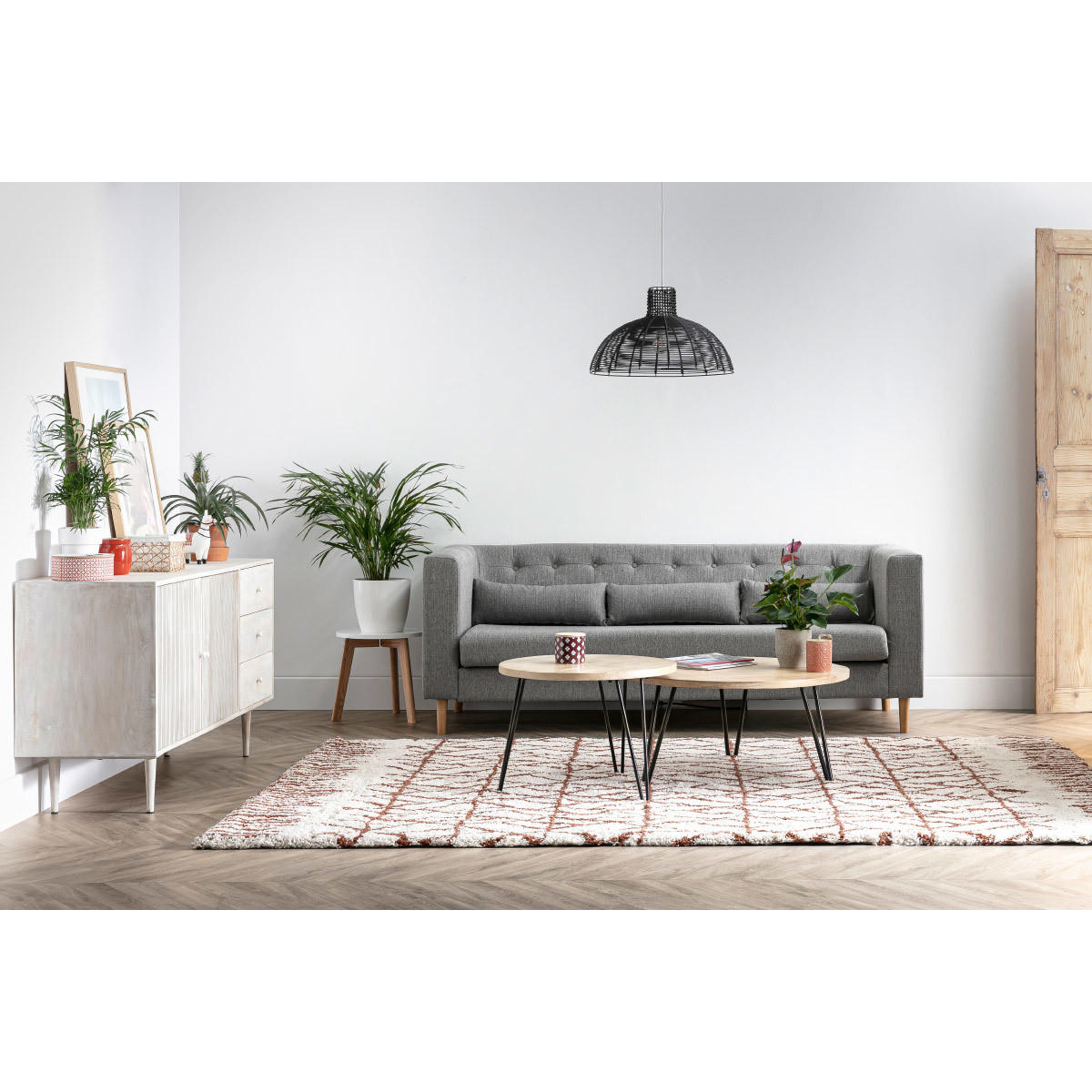 COUCHTISCH Verschachtelt Rund Massiv Mangoholz Metall 2er-Set VIBES - Dunkelbraun, Holz (80/80/40cm) - Miliboo