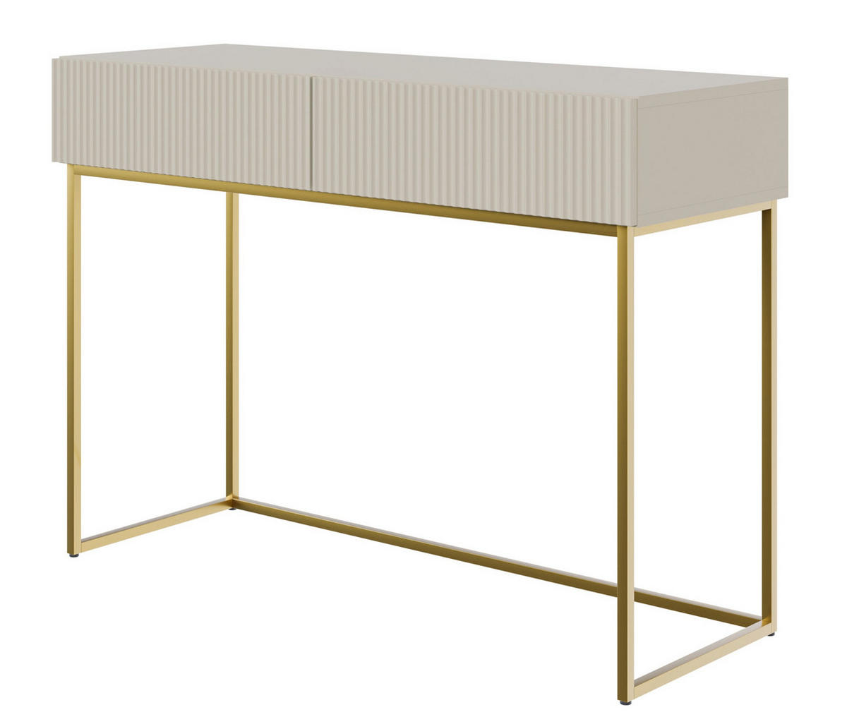 SCHMINKTISCH Veldio mit 2 Schubladen, Greige mit goldenen Beinen, 110 cm - Greige/Goldfarben, Holzwerkstoff/Metall (110/79/40cm) - Selsey