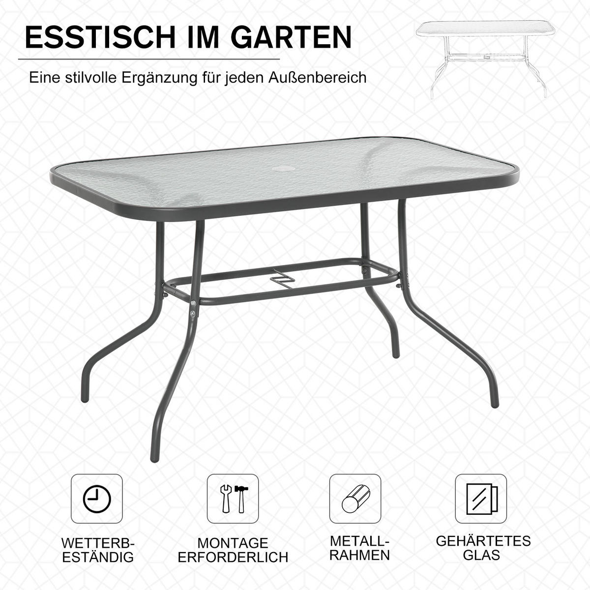GARTENTISCH, Kohlegrau, Metall,Glas - Grau, Glas/Metall (120/80/70cm) - Outsunny