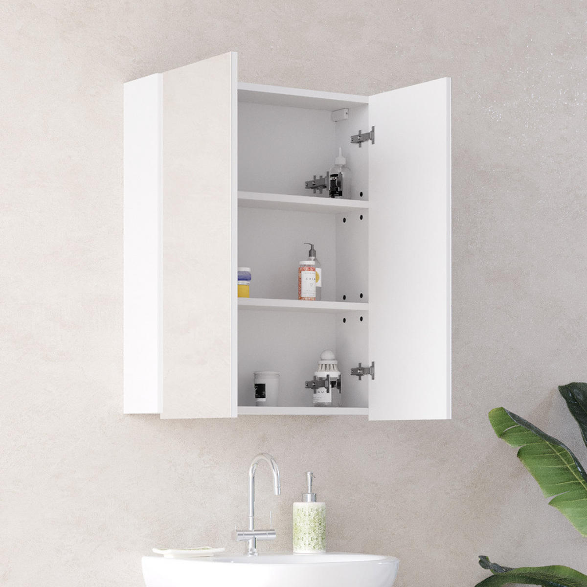 BADSPIEGELSCHRANK Fredd Weiß 60 x 77 cm - Weiß Hochglanz, Holzwerkstoff (60/77/17.2cm) - Vicco
