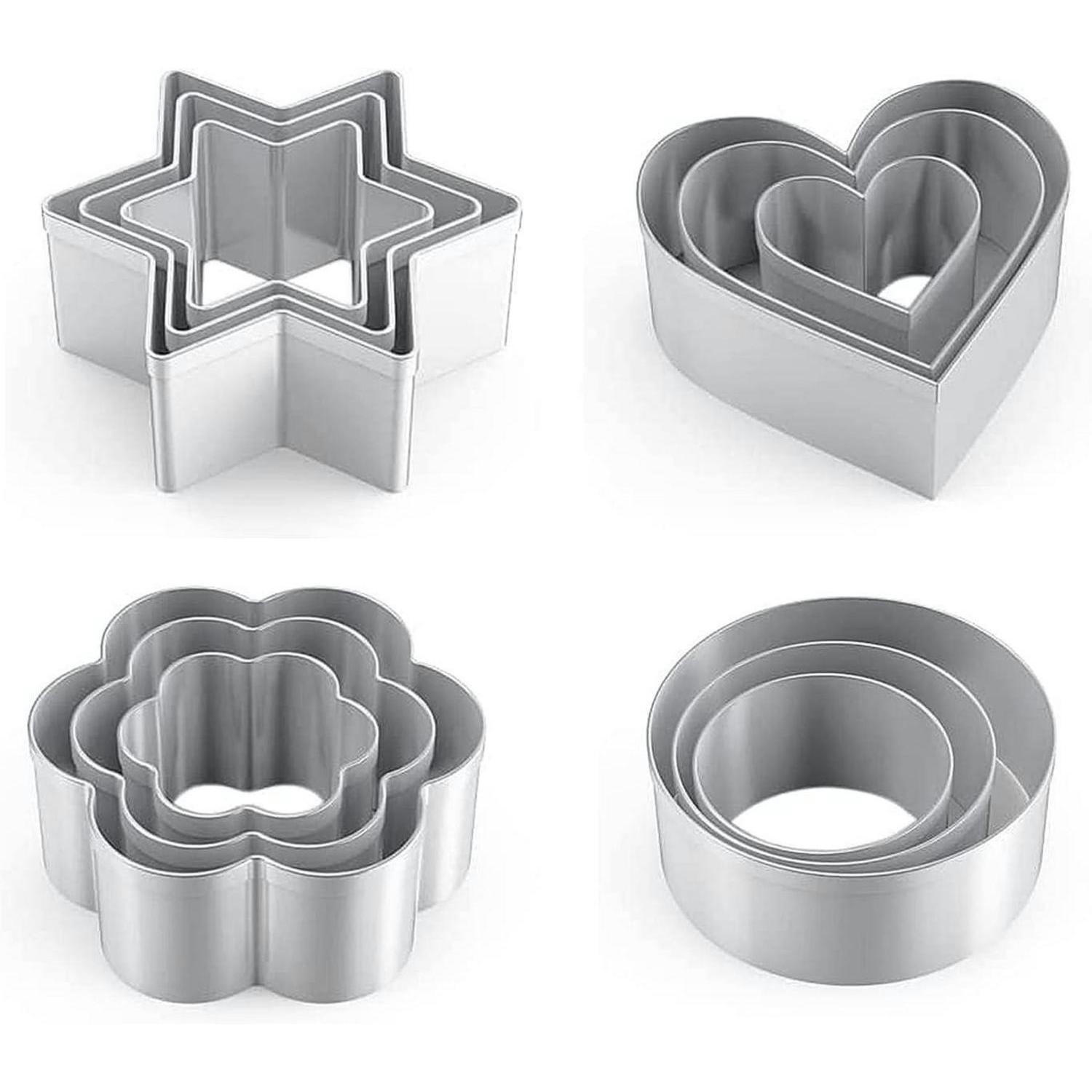 AUSSTECHFORMEN Set 12-teilig Herz, Stern, Blume - Silberfarben, Metall (5/2.4/5.2cm)