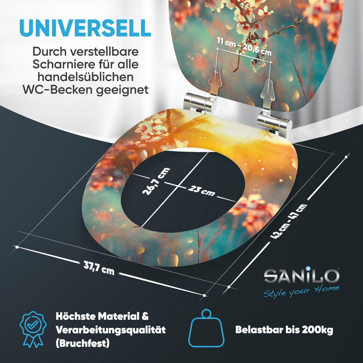 WC-SITZ mit Absenkautomatik Kirschblüte - Orange, Holzwerkstoff (38/6/47cm) - Sanilo