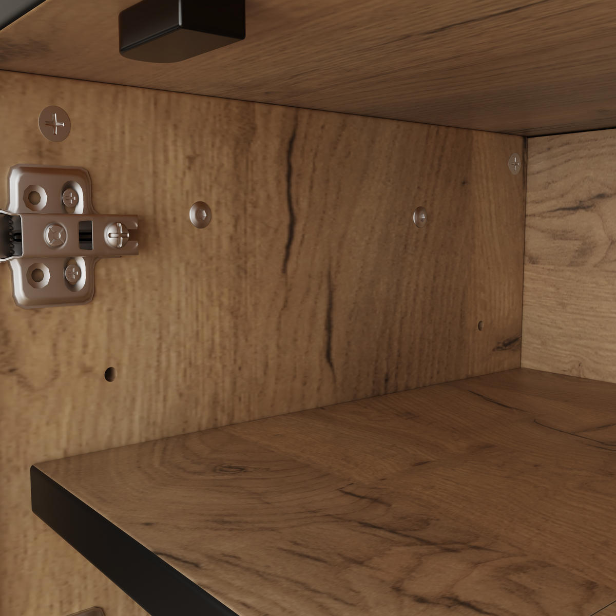 LOWBOARD in Naturfarben TV-Schrank mit 4 Fächern und 7 Stützbeinen für 65-Zoll-Fernseher, B160/T36.5/H45cm - Schwarz/Naturfarben, Holzwerkstoff/Kunststoff (160/45/36.5cm) - STILVORA