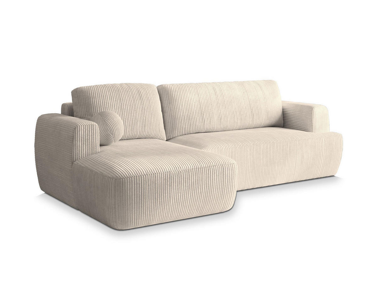 ECKSOFA SENTI P L-S Creme Kordstoff mit Schlaffunktion - Creme, Holz (246/148cm) - MASSENO
