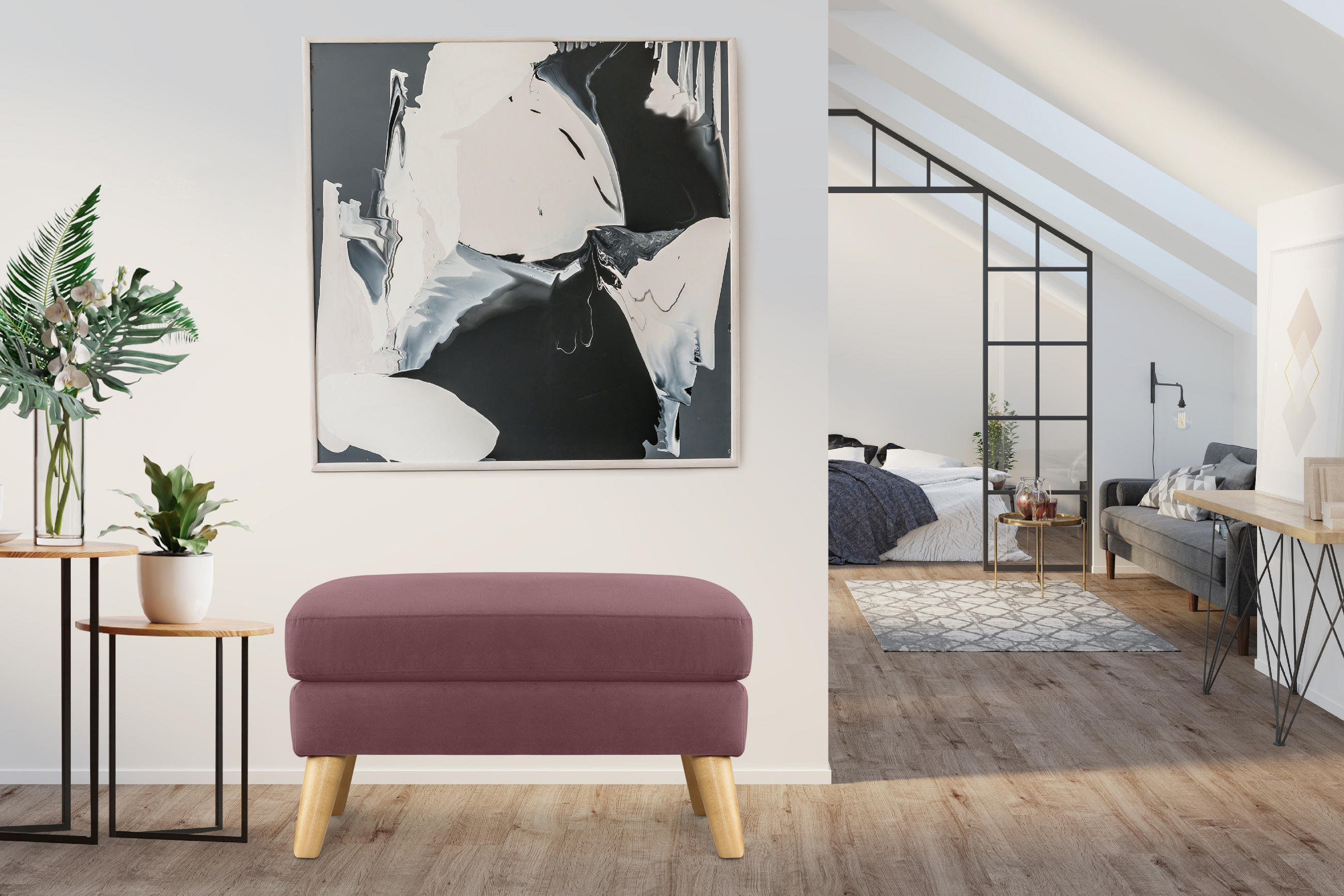 Thumbnail - Konsimo® Sitzhocker, Koralle, Textil, 65x46x80 cm, FSC 100%, Hergestellt in Europa, Wohnzimmer, Hocker, Sitzhocker