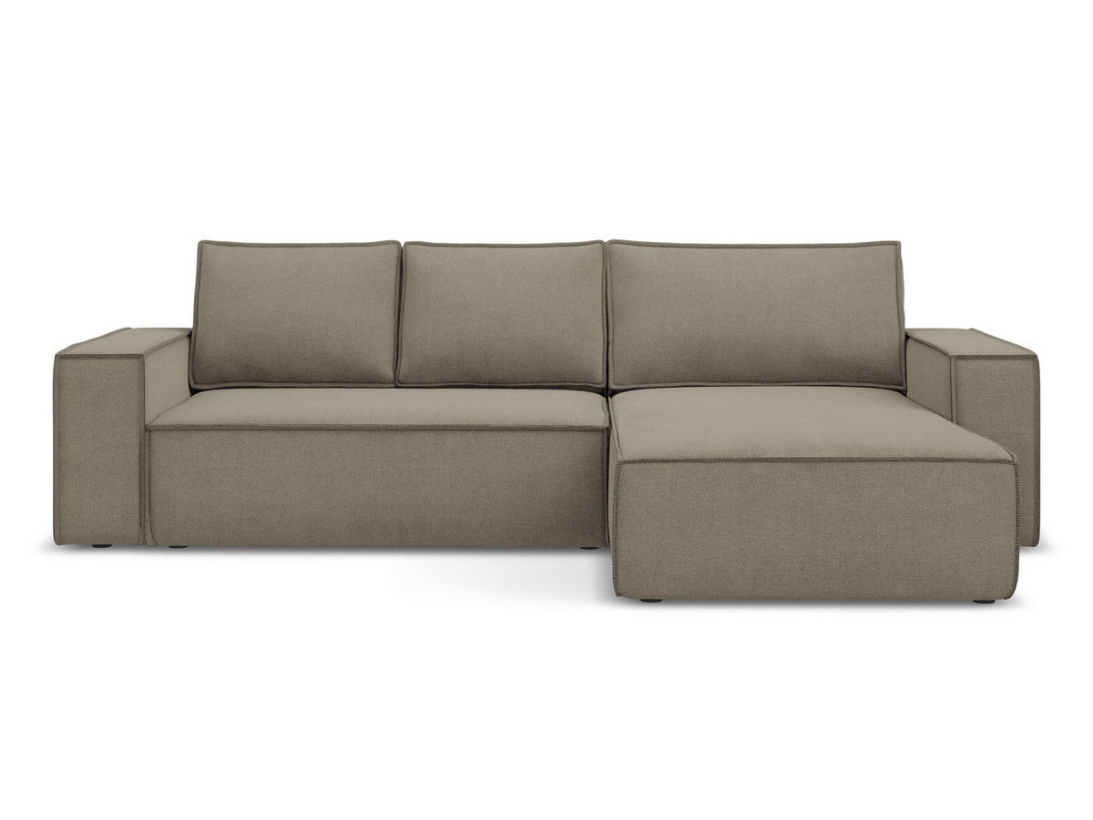 ECKSOFA mit Schlaffunktion Strukturstoff Stoff Beige - Beige/Schwarz, Kunststoff/Textil (290/185cm) - Makamii