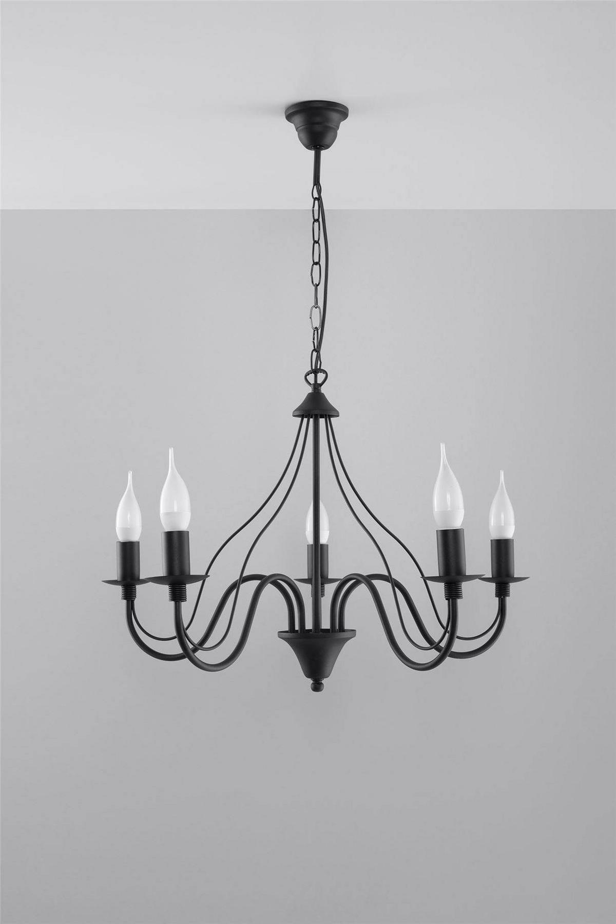 KRONLEUCHTER Stahl Schwarz rustikal - Schwarz, Metall (60/60/80cm) - Sollux Lighting