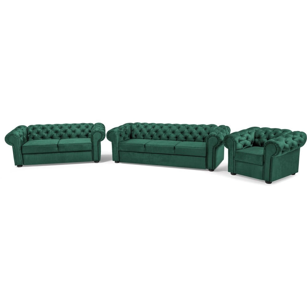 SITZGARNITUR Chester 3+2+1 im Chesterfield-Stil, Dunkelgrün - Dunkelgrün, Textil (252/82/92cm) - Beautysofa