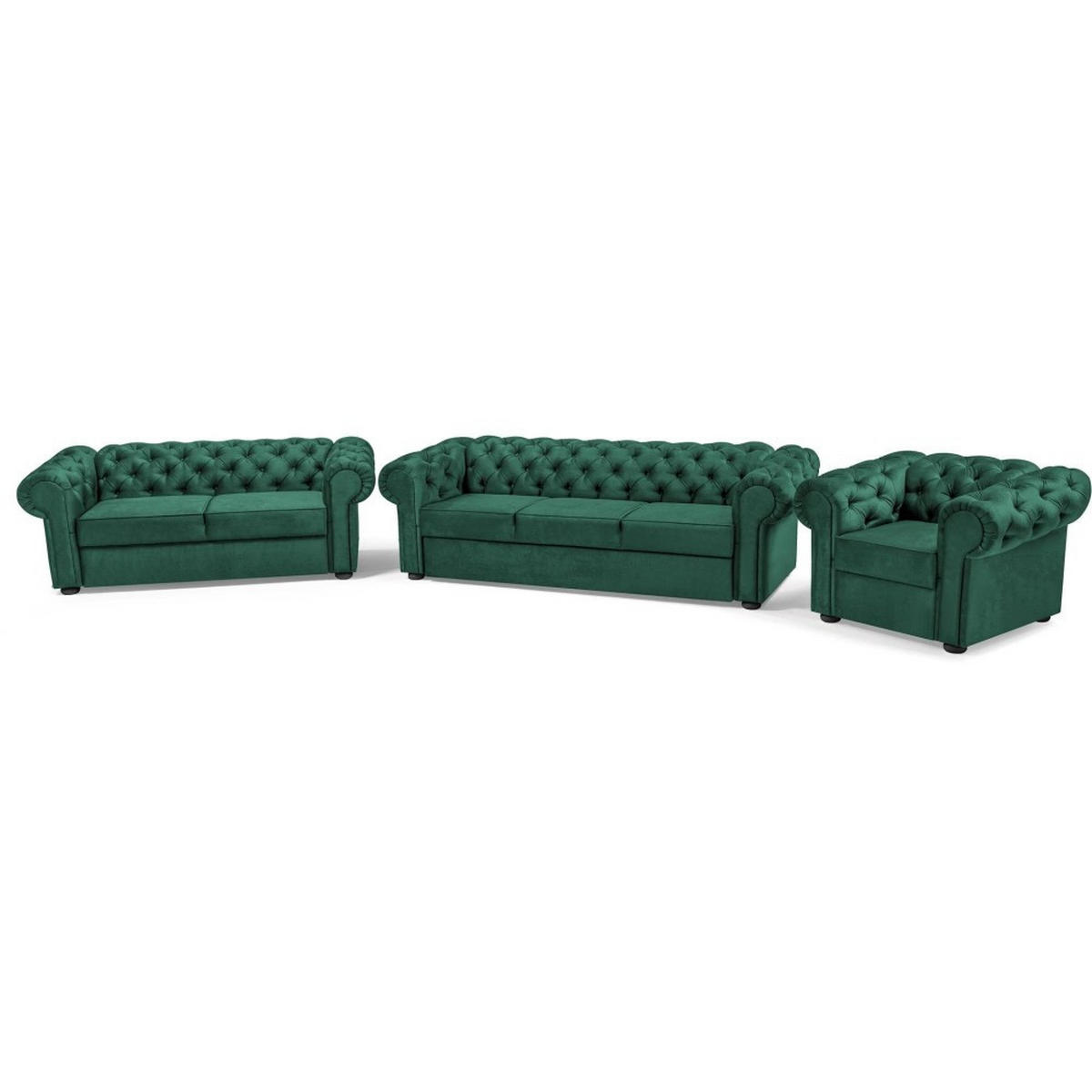 SITZGARNITUR Chester 3+2+1 im Chesterfield-Stil, Dunkelgrün - Dunkelgrün, Textil (252/82/92cm) - Beautysofa