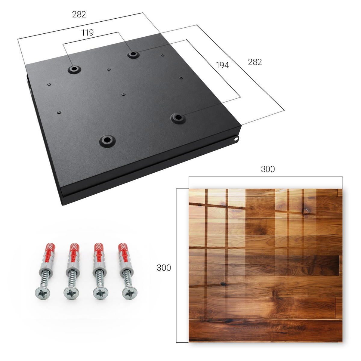 SCHLÜSSELBOX Schwarz 30x30 cm- Türöffnung nach rechts - Holzbretter - Braun, Metall (30/30/5cm) - TULUP