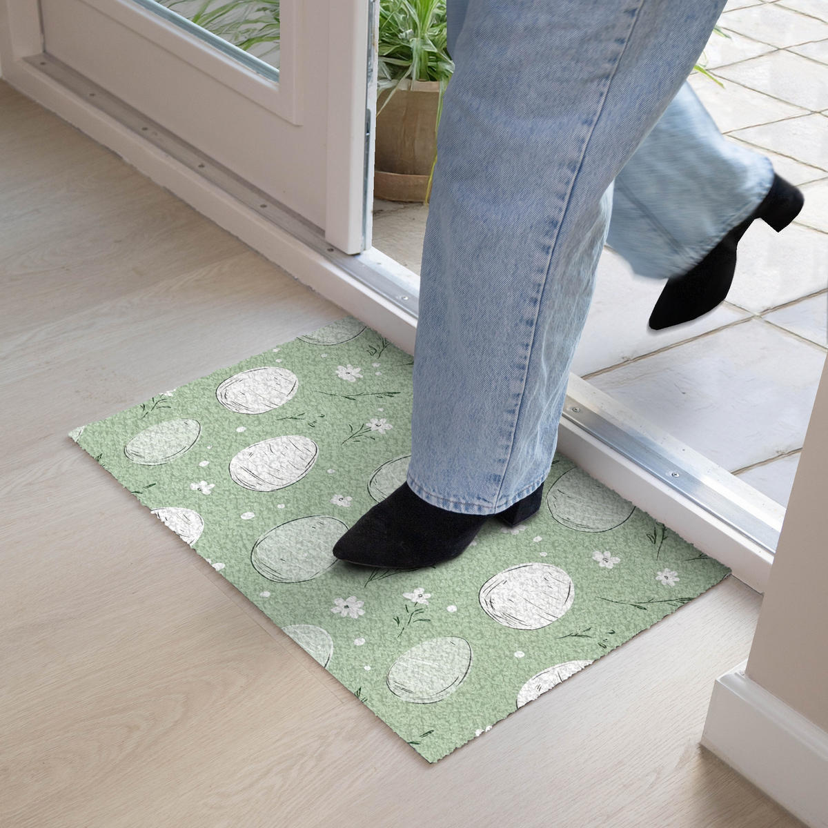 FUSSMATTE Grün - Eier - Muster 60x40 cm - Waldgrün, Kunststoff (40/60cm) - MuchoWow