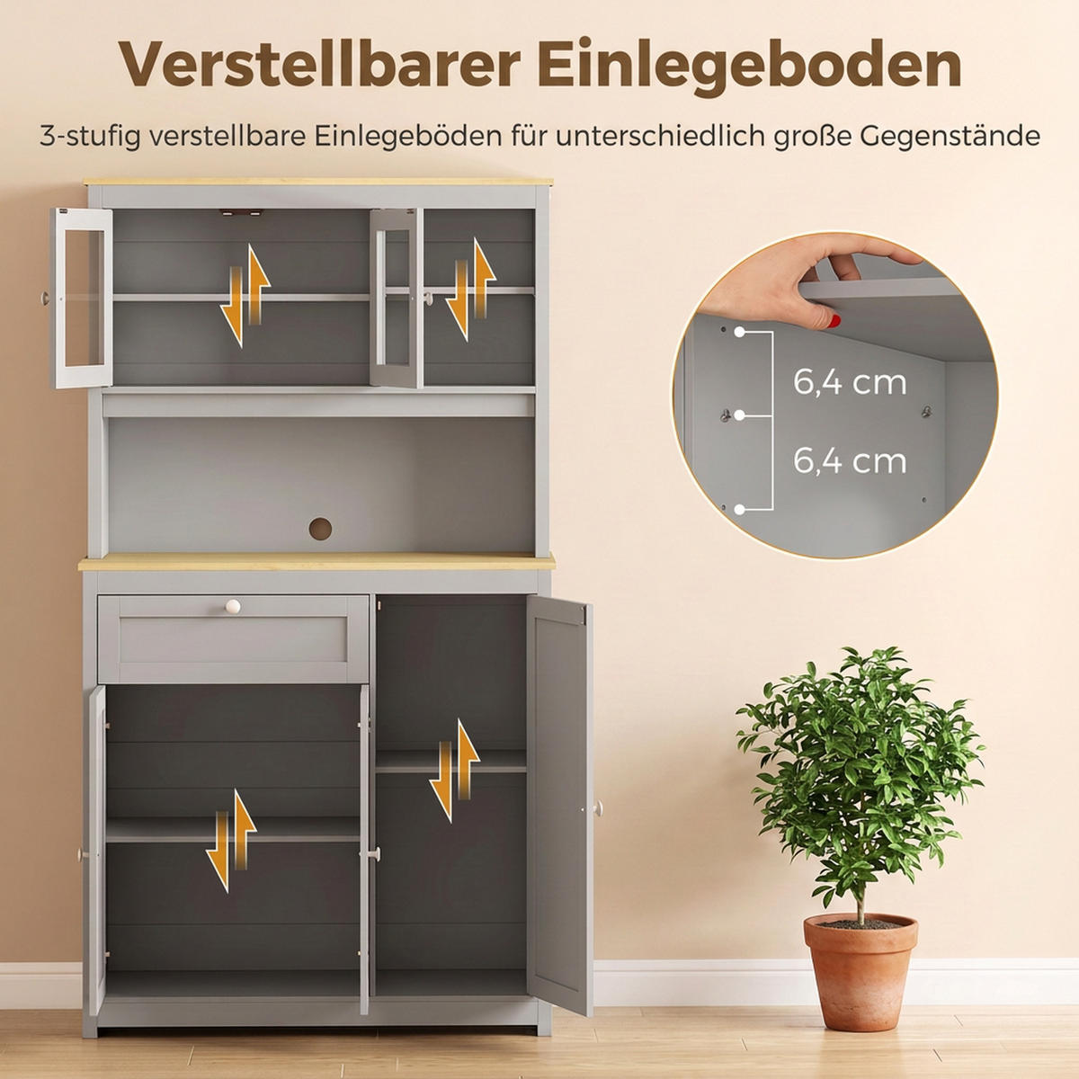 KÜCHENSCHRANK MDF Spanplatte Grau - Grau, Holzwerkstoff/Metall (40/180/100cm) - HOMCOM