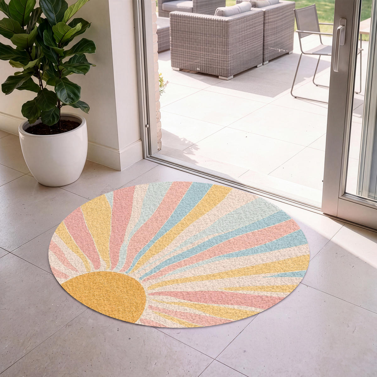 FUSSMATTE Illustration - Sonne - Pastellfarben Sauberlaufmatte 120x120 cm - Hellrosa, Kunststoff (120/120cm) - MuchoWow