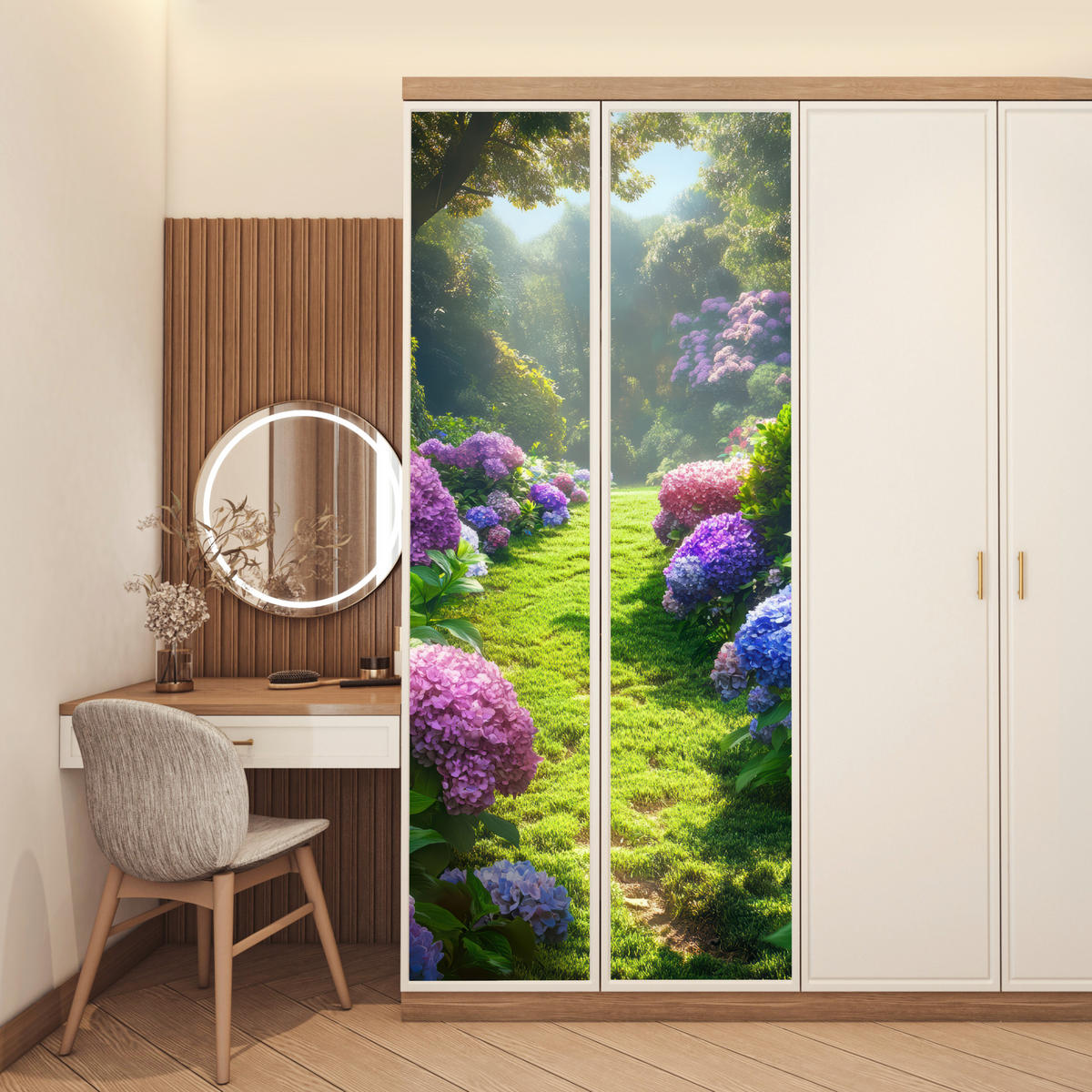 TÜRAUFKLEBER Selbstklebend - Natur - Hortensie - Blumen - Grün 95x235 cm - Türtapete - Hellgrün, Kunststoff (95/0.1cm) - MuchoWow