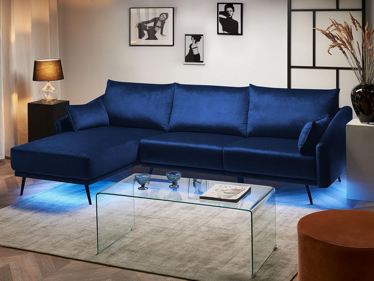ECKSOFA Samtstoff Marineblau Varde - Hellblau, Textil (245/162cm) - Beliani