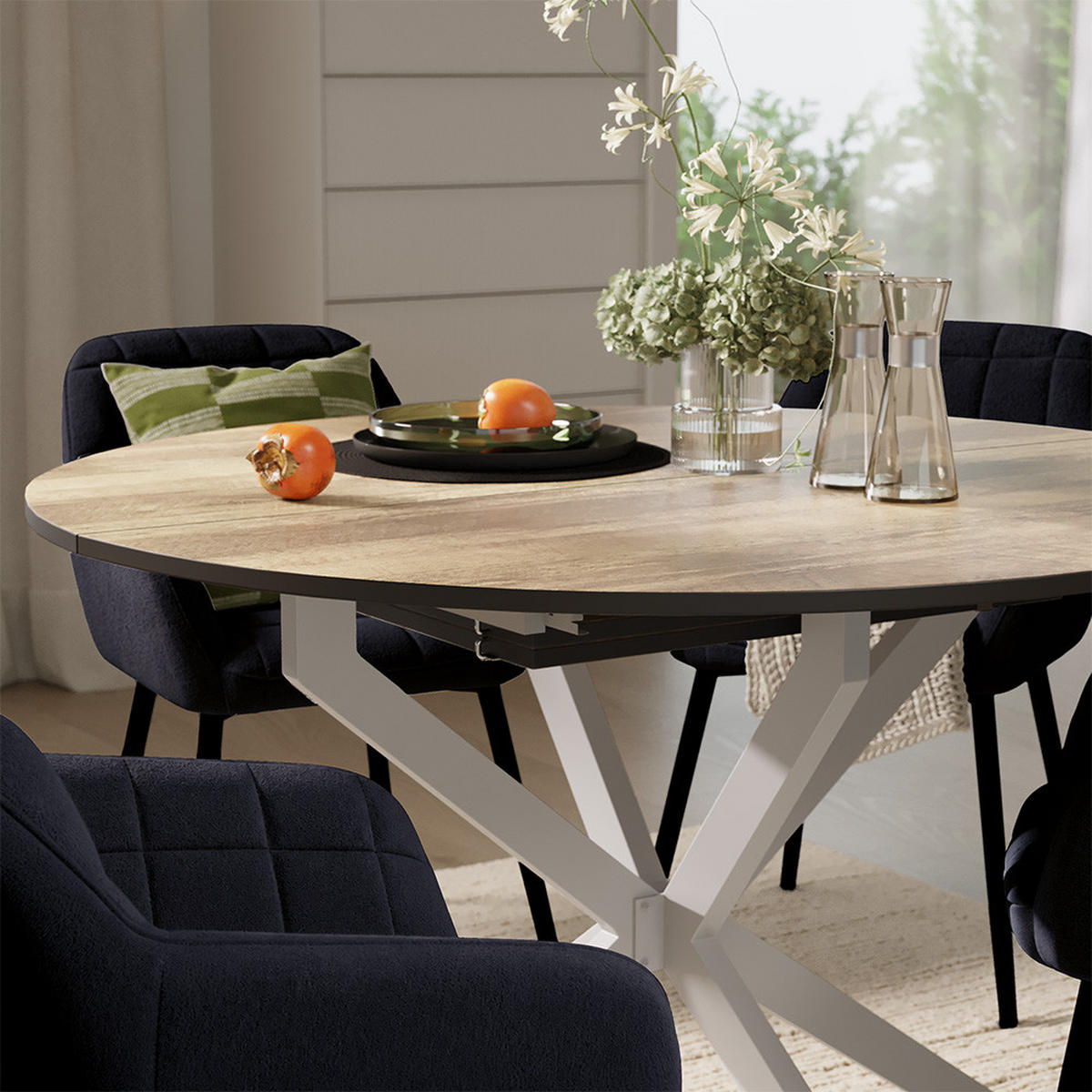 ESSTISCH-SET Loyd, Eiche rustikal/Grau, 120 x 120 cm mit 4 Esszimmerstühlen (Schwarz) - Wildeiche/Grau, Holzwerkstoff (120/76.5/120cm) - Vicco