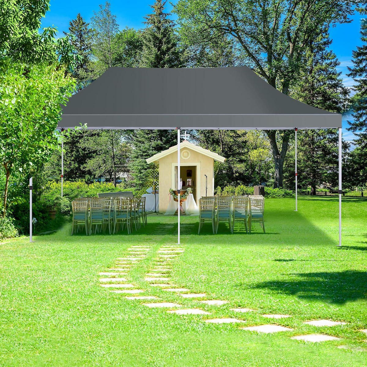 FALTPAVILLON 3x6m Grau Wasserdicht UV50+ - Grau, Textil (300/300/600cm)