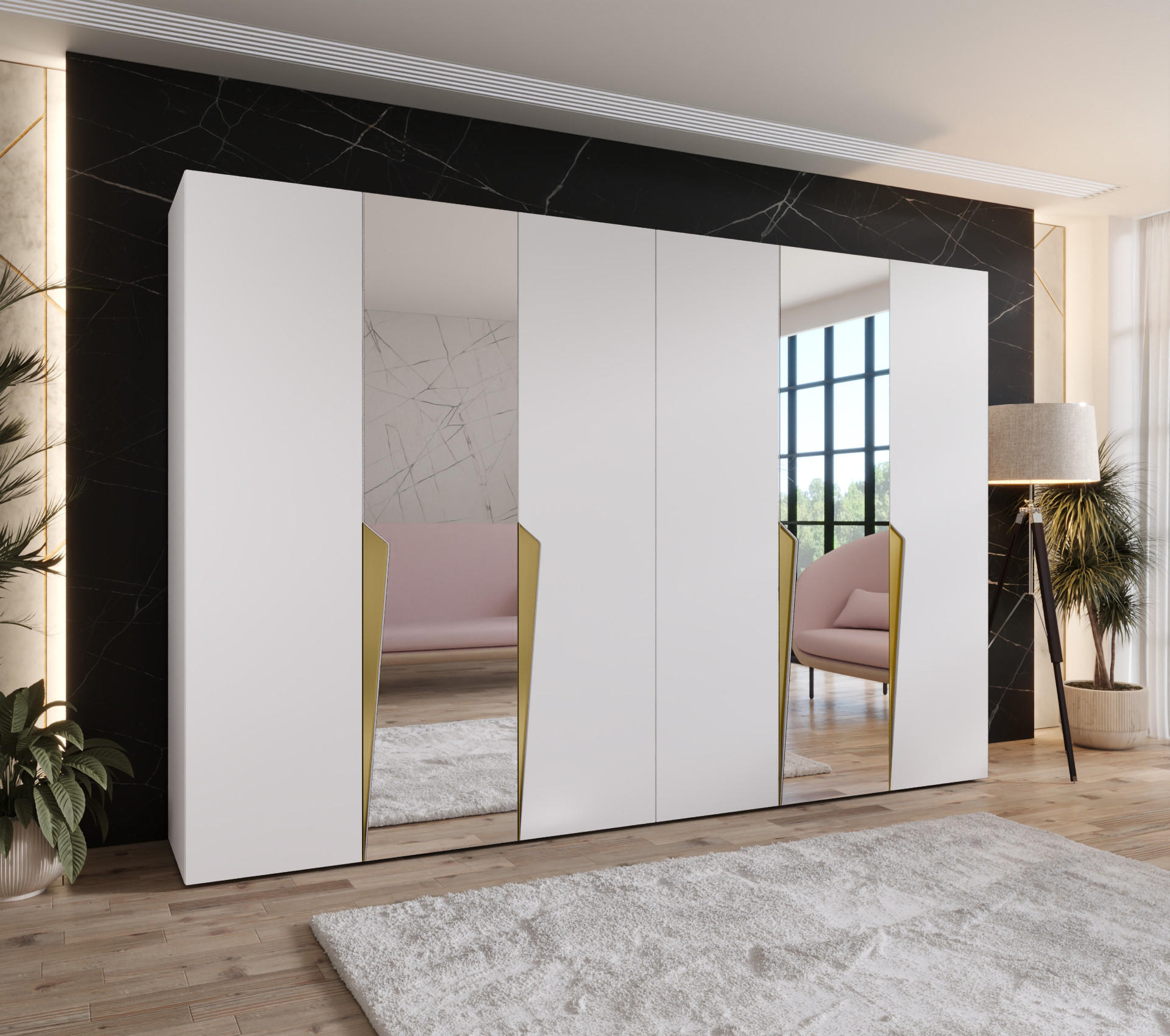 DREHTÜRENSCHRANK 202/300/52 6-türig - Goldfarben/Weiß, Holz/Metall (300/202/52cm) - Abiks Möbel