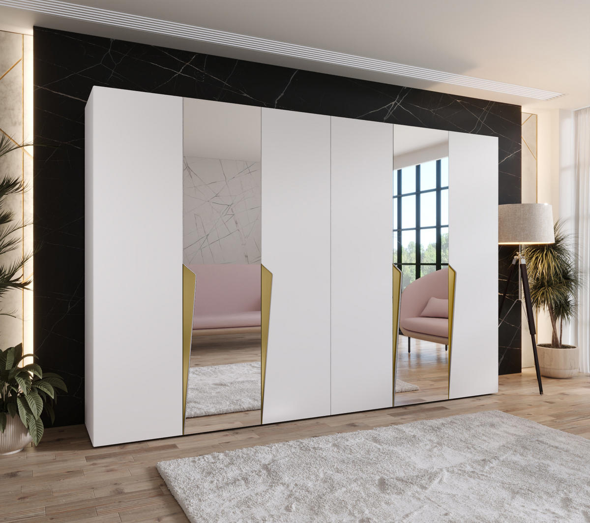 DREHTÜRENSCHRANK 202/300/52 6-türig - Goldfarben/Weiß, Holz/Metall (300/202/52cm) - Abiks Möbel