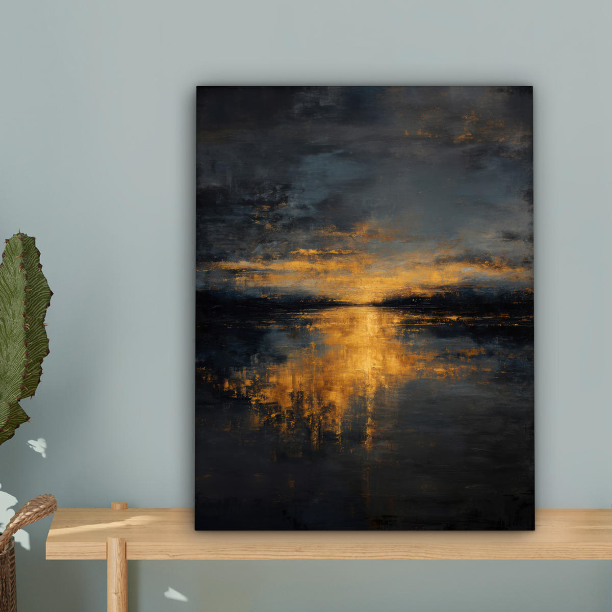 LEINWANDBILD Goldene Reflexion auf dem Wasser Room Decor 30x40 cm - Anthrazit, Textil (30/40cm) - MuchoWow