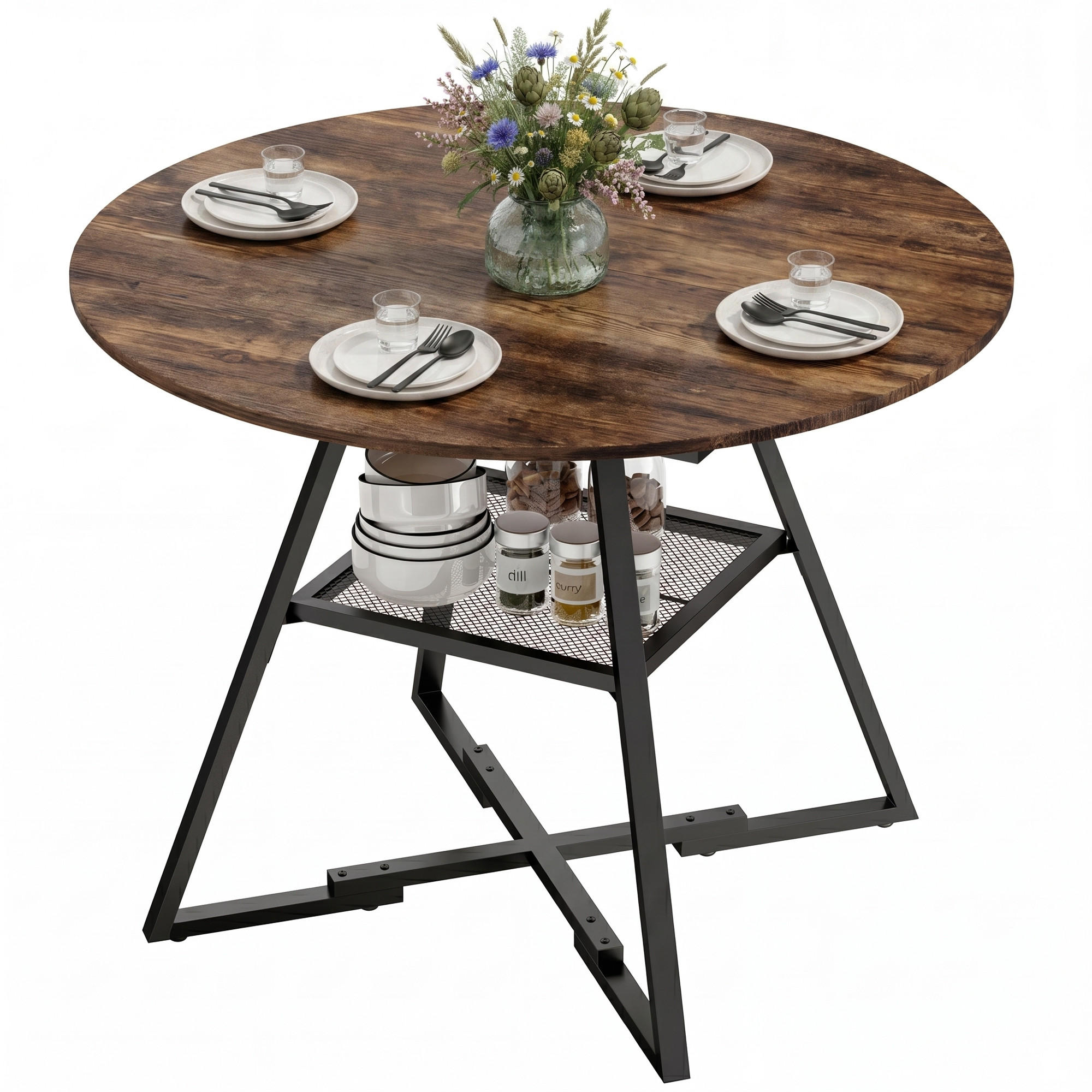 ESSTISCH Rustikal-Braun 1 Stück - Braun, Metall (100/100/76cm) - GiPP