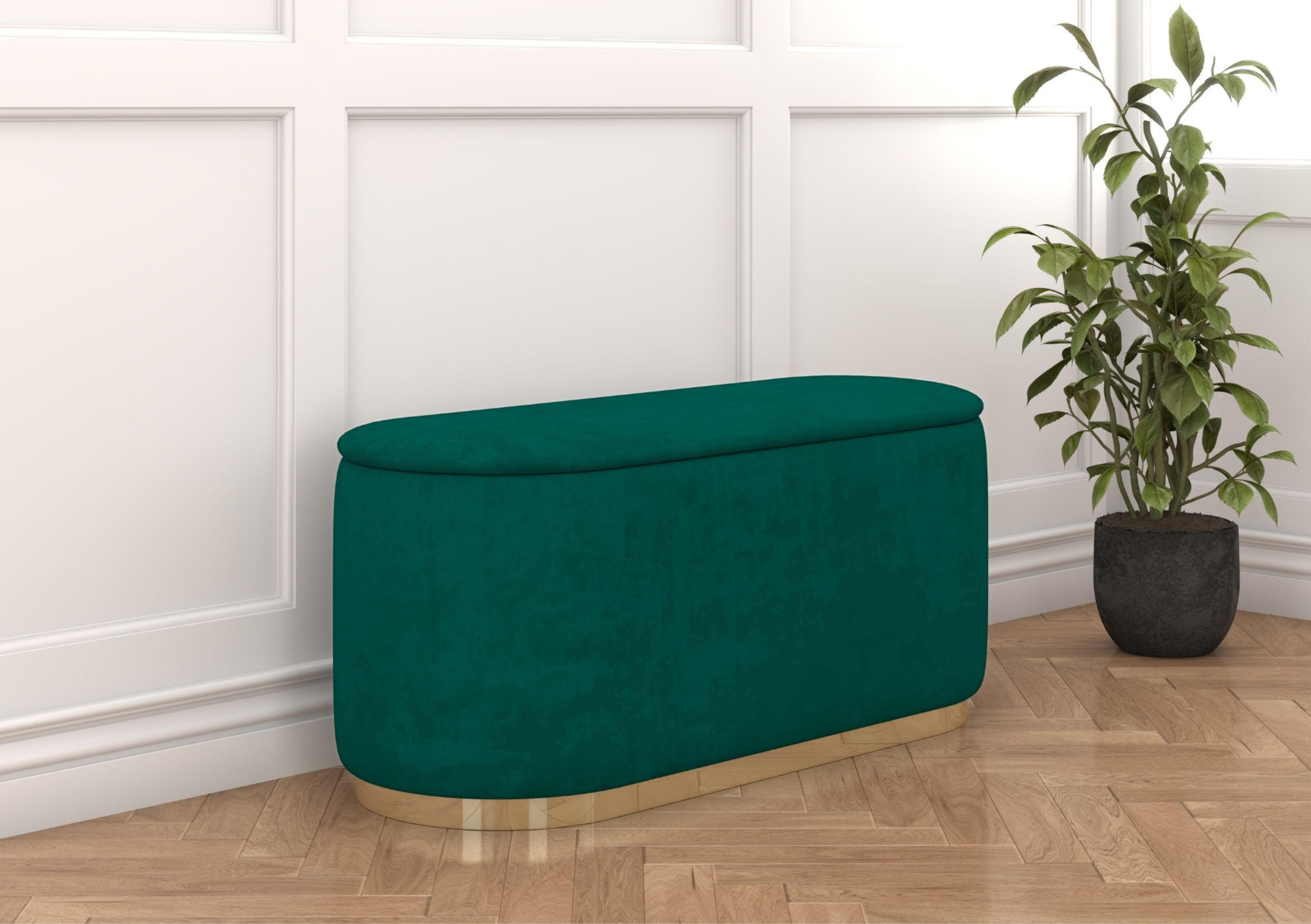POUF Scarlett mit Stauraum, goldene Basis, 110/47/45 cm, Grün - Goldfarben/Grün, Holzwerkstoff/Textil (110/47/45cm) - Dancan