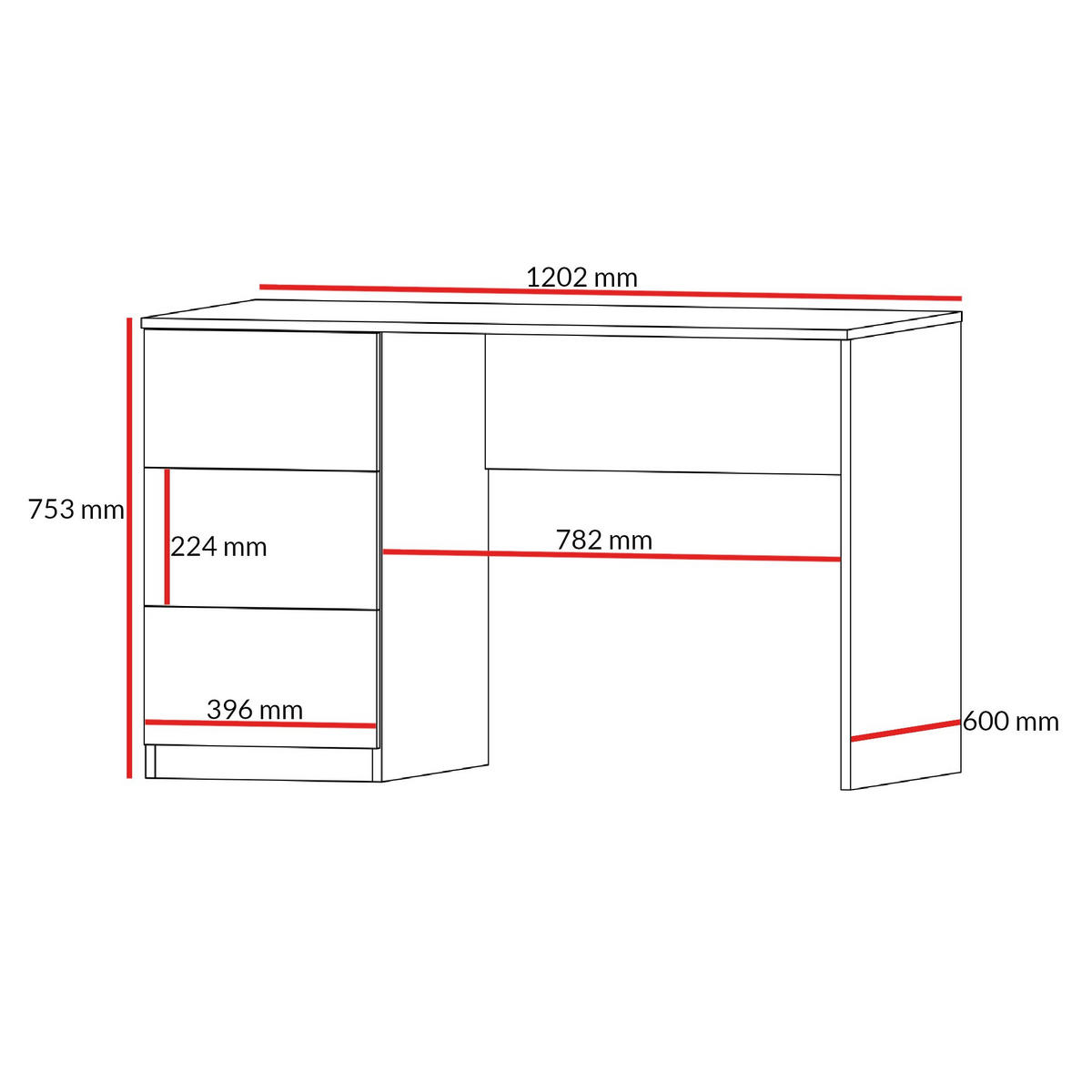 GERADER Schreibtisch mit Schubladen Billz 3S 120 Kaschmir/Eiche Cremona - Kaschmir/Schwarz, Holzwerkstoff/Kunststoff (120/75/60cm) - mzm24