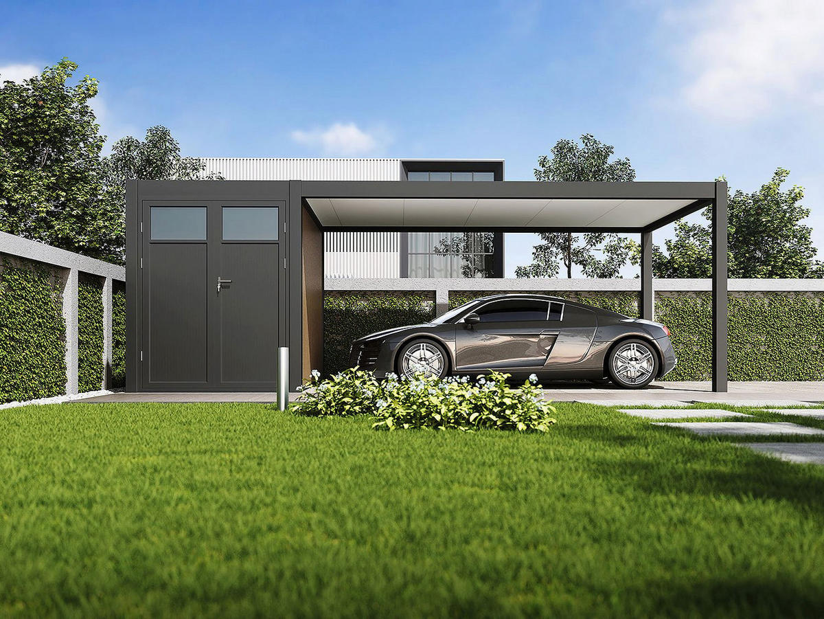 CARPORT mit Schuppen aus Aluminium 3 x 7,2 m Garage anthrazit - Anthrazit, Metall (300/236/720cm) - WEIDE