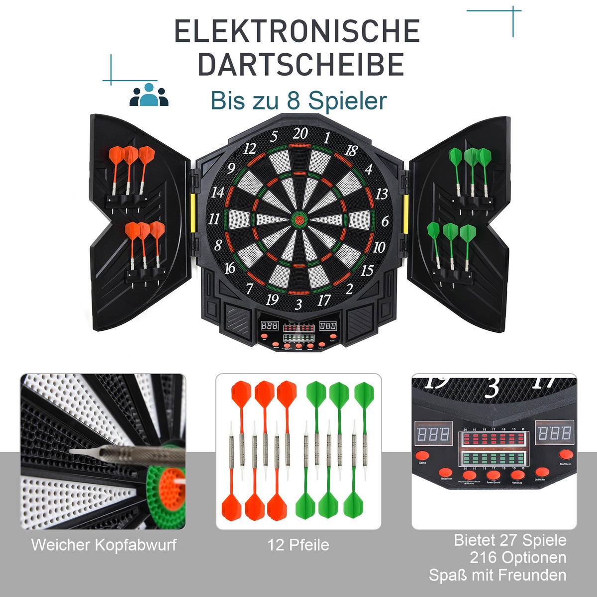 ELEKTRONISCHE Dartscheibe - Schwarz, Kunststoff (54.6/5.5/49cm) - HOMCOM