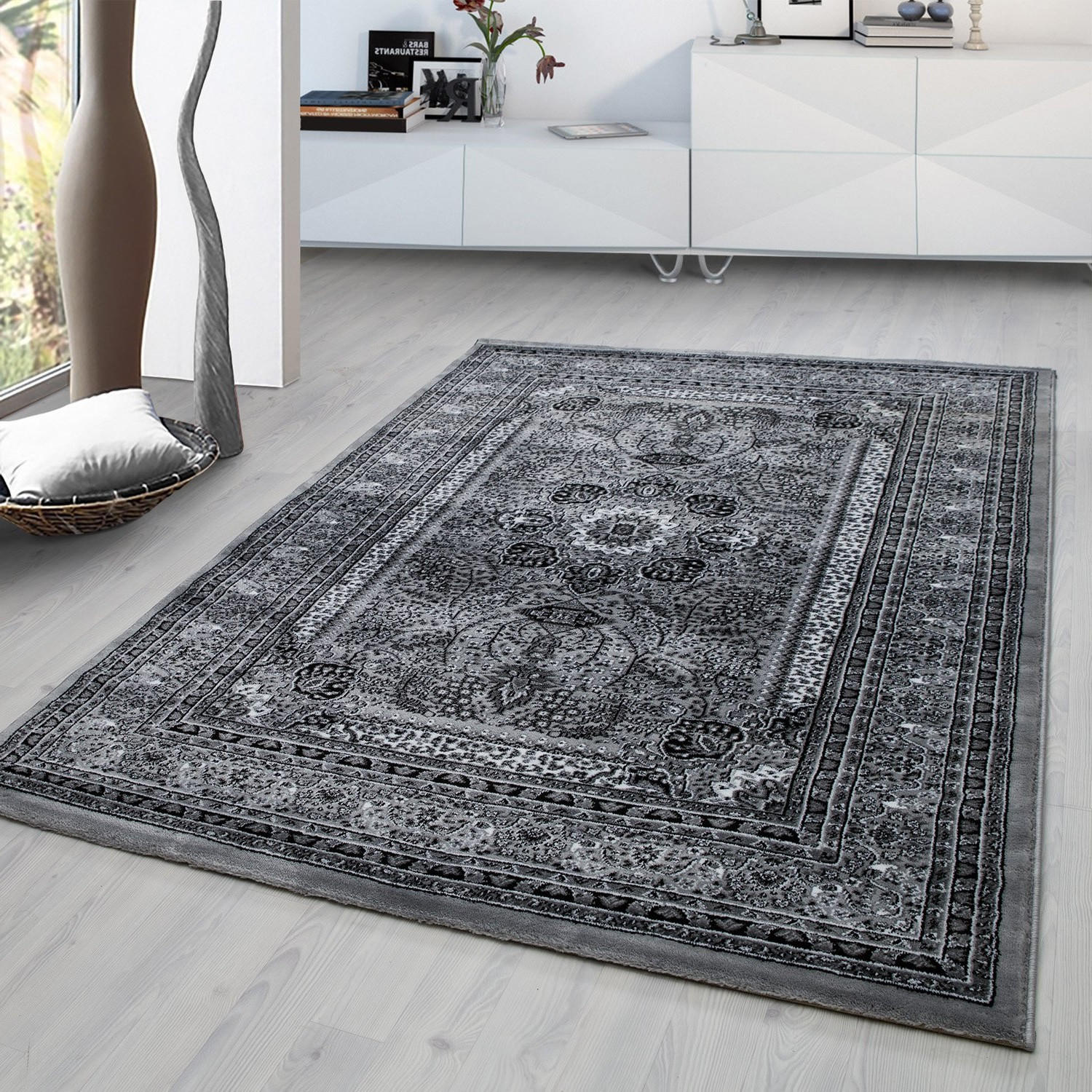 ORIENTTEPPICH Kurzflor Polypropylen saugroboter Wohnzimmer Grau Rechteckig 160x230 - Grau, Textil (160/230cm) - KADIMA DESIGN
