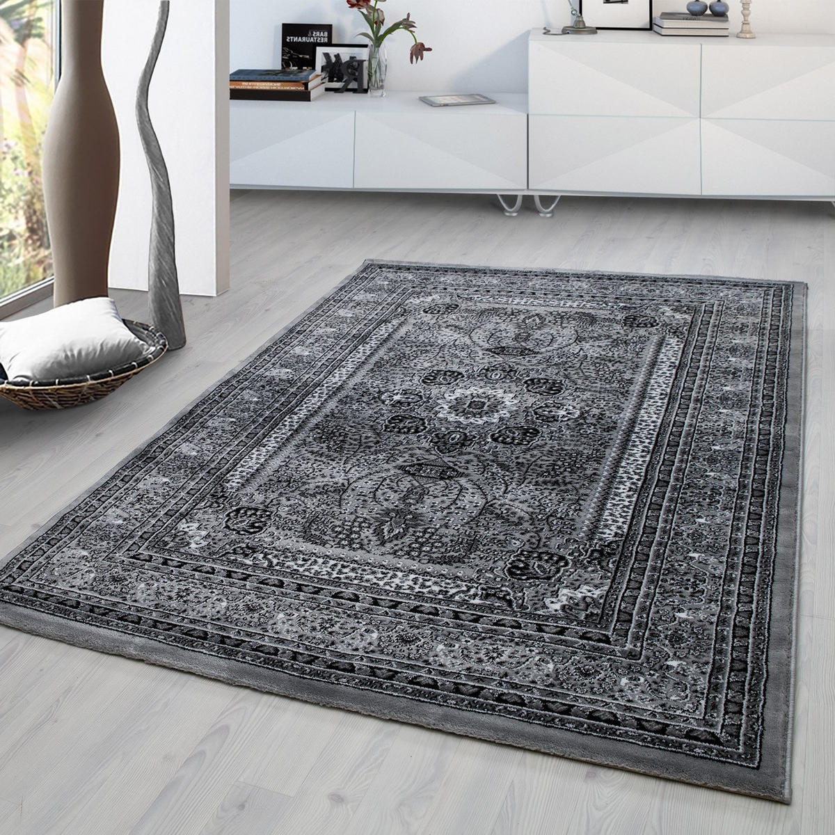 ORIENTTEPPICH Kurzflor Polypropylen saugroboter Wohnzimmer Grau Rechteckig 120x170 - Grau, Textil (120/170cm) - KADIMA DESIGN