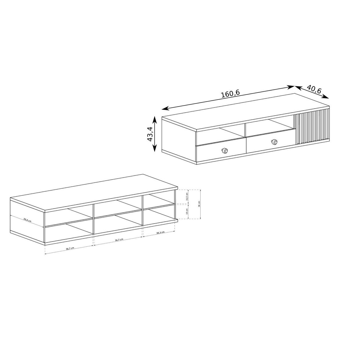 TV-LOWBOARD Cali C-6 160,6 x 43,4 x 40,6 cm Eiche Artisan - Eiche Artisan, Holzwerkstoff (160.6/43.4/40.6cm) - Koseto
