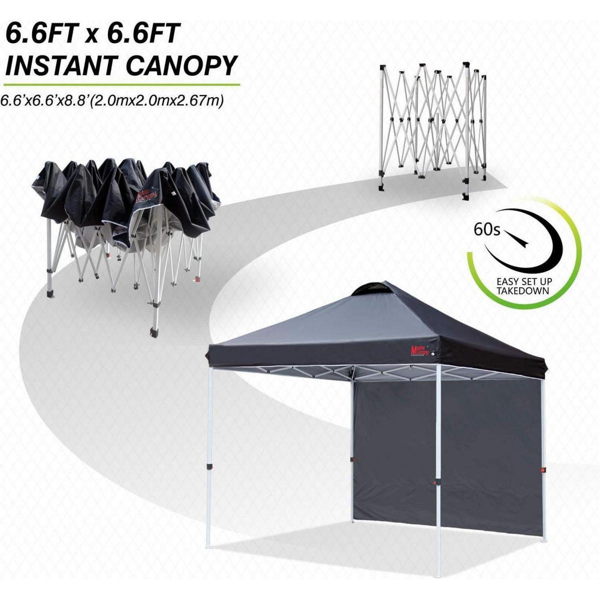 FALTPAVILLON 2 x 2 m mit Seitenwand Schwarz - Anthrazit, Textil (200/267/200cm)