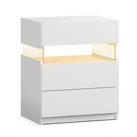 NACHTTISCH in Weiß mit 3 Schubladen und LED-Beleuchtung,48/38/61 cm - Weiß, Holzwerkstoff (38/61/48cm) - Flora Grace