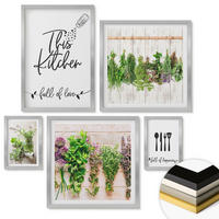 WANDBILDER 5er Set - 50x50 cm & 20x30 cm & 40x60 cm Silberner Rahmen - Küchenthema: Getrocknete Kräuter - Silberfarben, Kunststoff (40/60cm) - ArtPrintCave