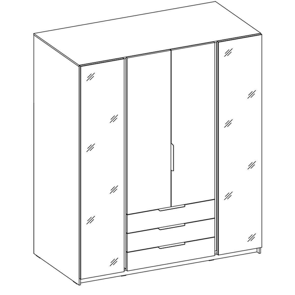 KLEIDERSCHRANK Nehir Schwarz/Eiche Evoke 200 cm - 4T3S Modern mit Schubladen und 2 Spiegeln außen - Eichefarben/Schwarz, Holzwerkstoff/Kunststoff (200/239/61.9cm) - AX Living