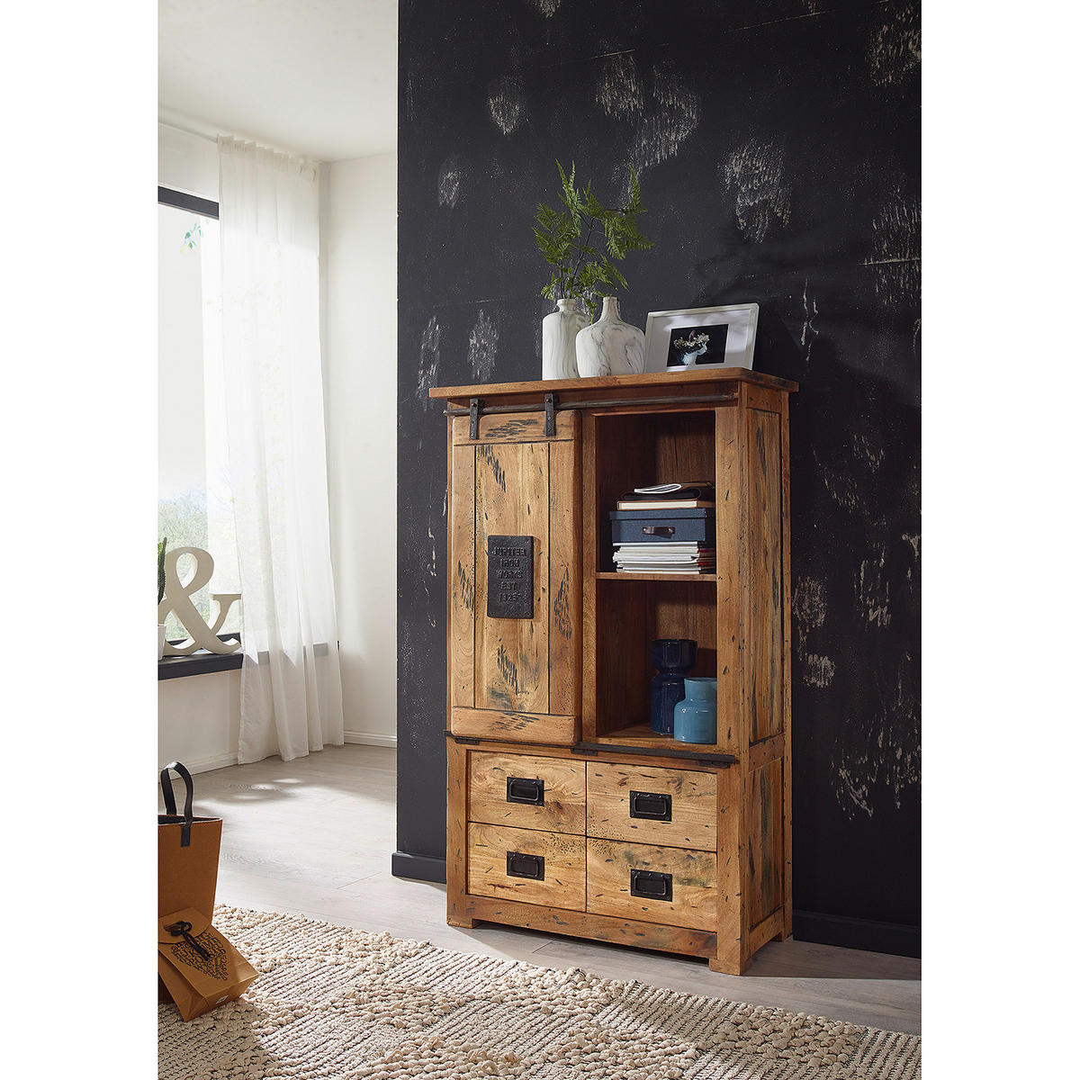 HIGHBOARD - Mango massiv / Eisen - Mango / Schwarz - Braun, Holz/Metall (90/150/45cm) - home24
