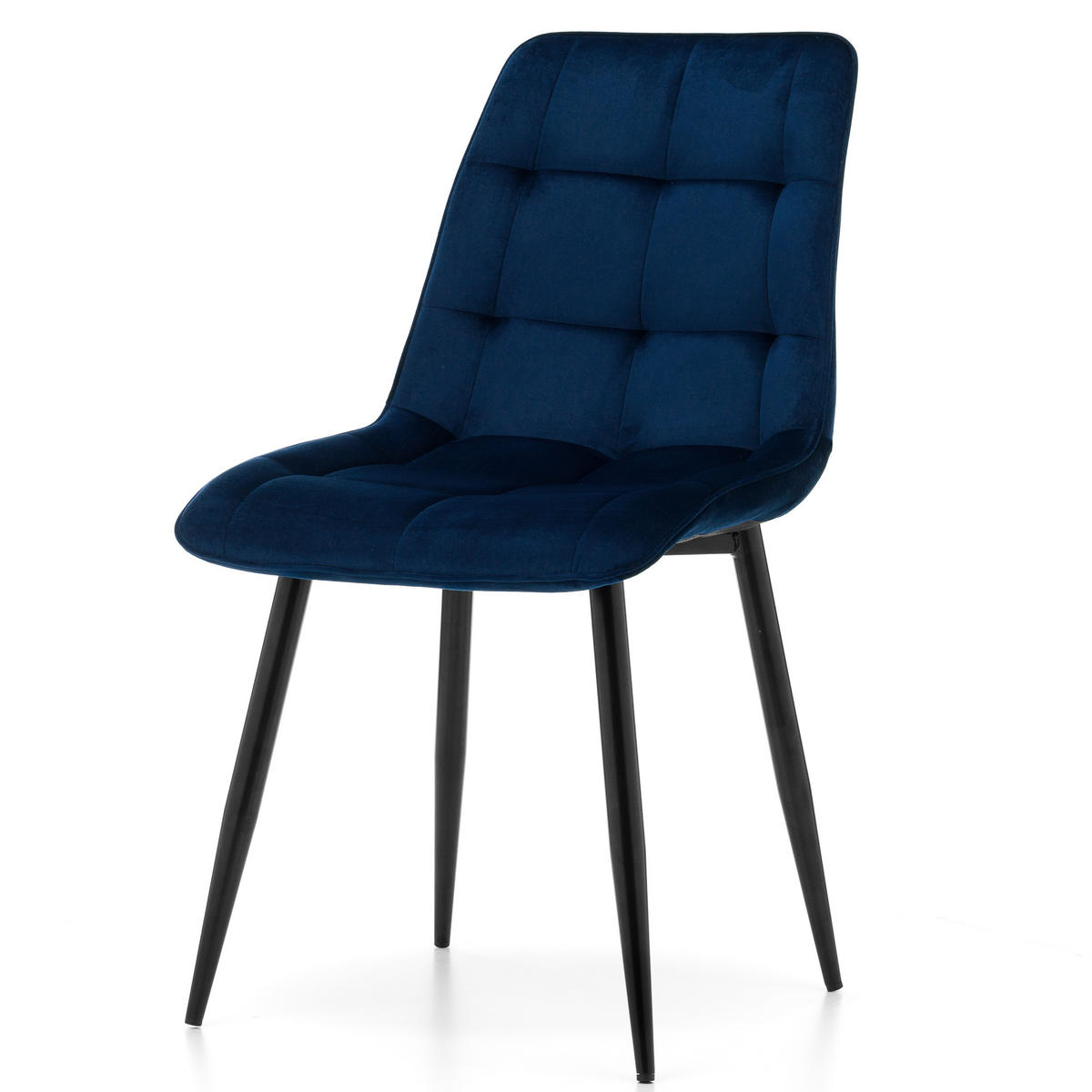 STUHL CHIC gespolsterter mit Steppung - marine blau - Samt Velours - Schwarz/Dunkelblau, Metall (50/88/47cm) - NEW HOME