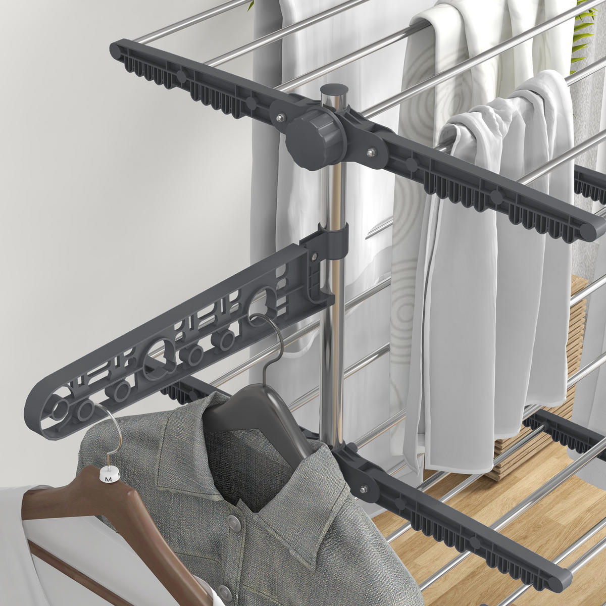 WÄSCHESTÄNDER DE-09793 5 Ebenen, klappbar mit 6 Rollen Grau+Silber - Grau, Metall (142/172/55cm) - ComfortXL