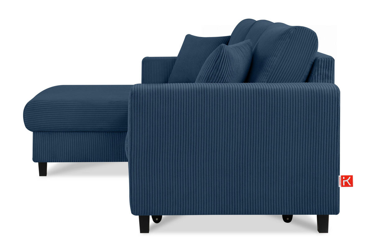 ECKSCHLAFSOFA EGRET Links mit Bettkasten, Cord-Stoff, marineblau - Blau/Grün, Textil (234/90cm) - KONSIMO®