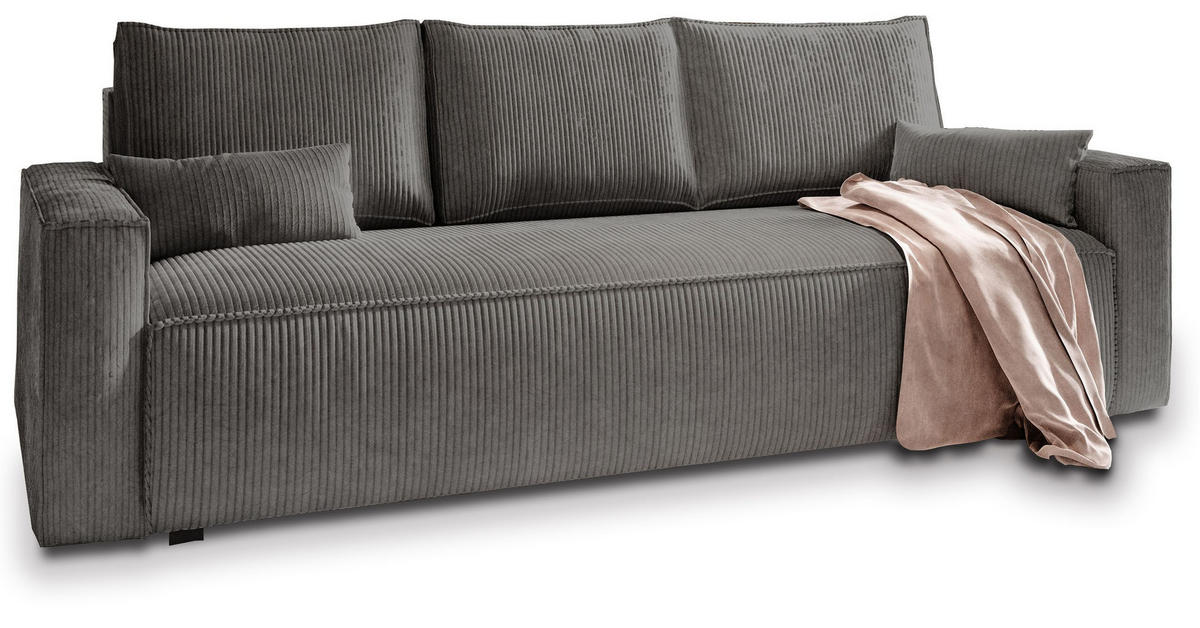 BETTSOFA MENI Graphitfarben Kordstoff mit Schlaffunktion - Graphitfarben, Textil (232/83/87cm) - MASSENO