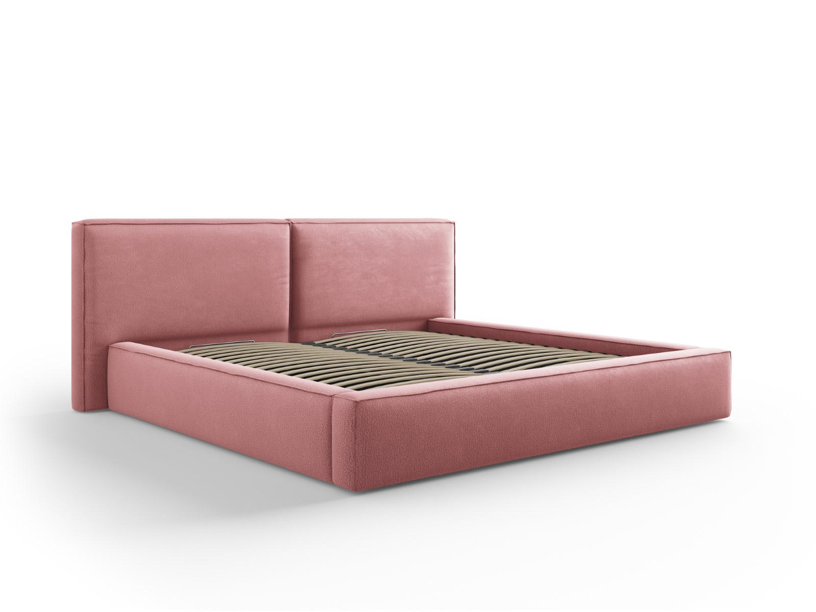 BETT mit Bettkasten und Kopfteil Jodie aus strukturiertem Stoff rosa 200x200cm - Pink, Textil (200/200cm) - Micadoni