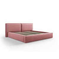 BETT mit Bettkasten und Kopfteil Jodie aus strukturiertem Stoff rosa 200x200cm - Pink, Textil (200/200cm) - Micadoni